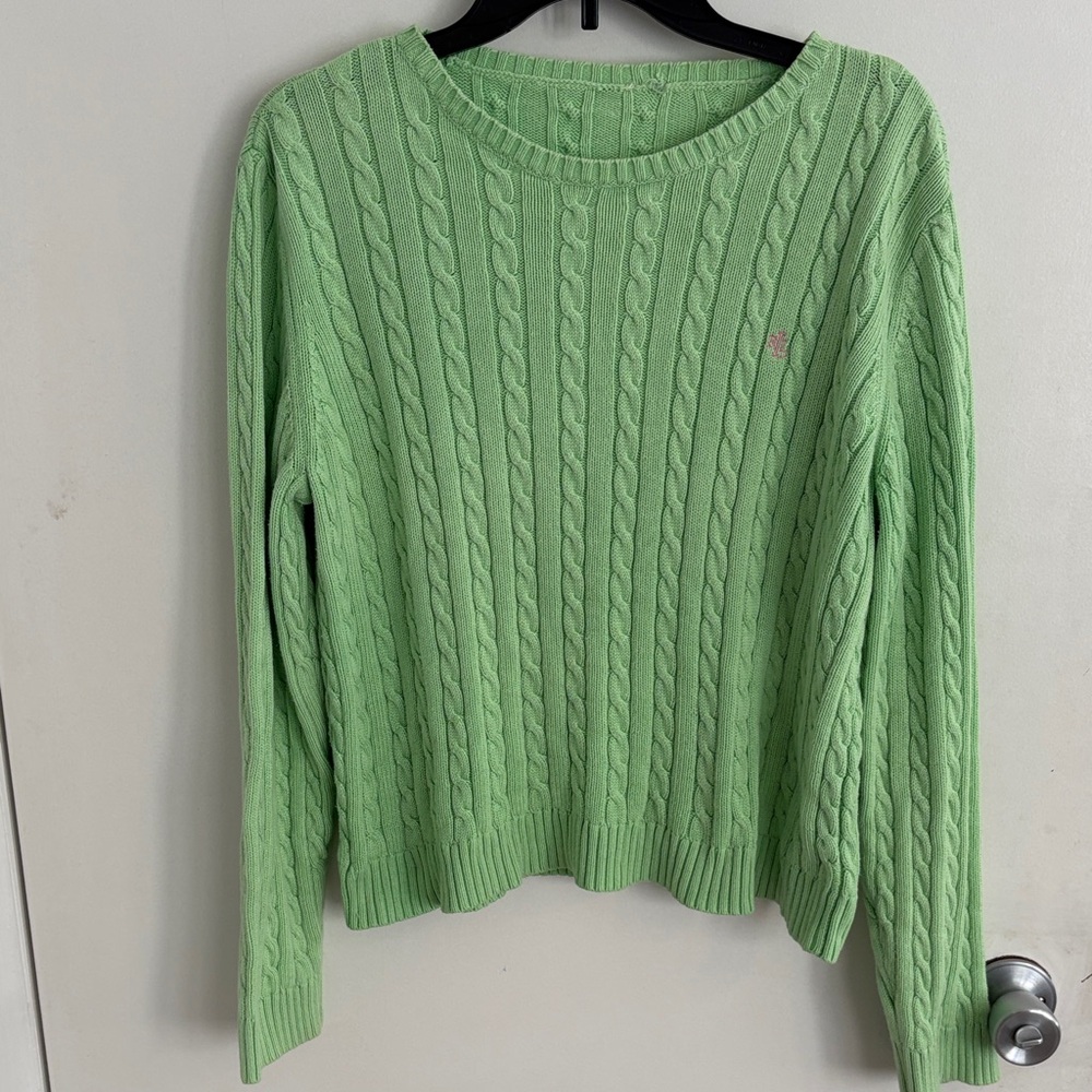 Ralph Lauren Light Green Cable Knit Sweater